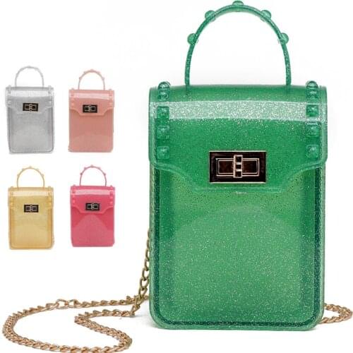 Small transparent phone bag candy color summer clear jelly bag pink green mini hand bags for girls women yellow clear purse