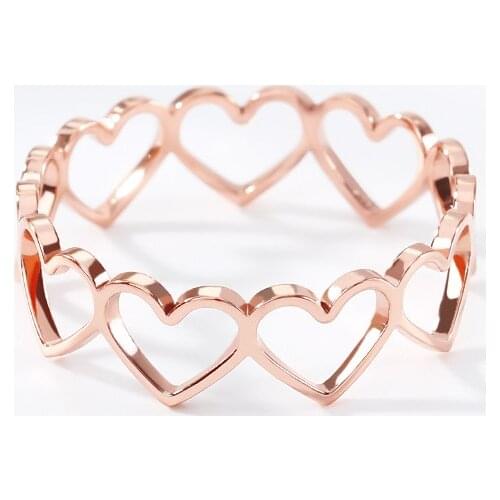 Stainless Steel Hollow Heart Rings For Women Rose Gold Silver Color Open Adjustable Female Engagement Wedding Ring Jewelry