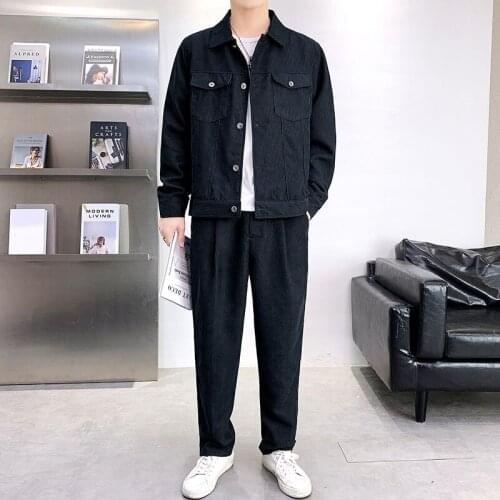 2021 new casual suit male Korean version loose mens suit corduroy spring and autumn denim sports suit male