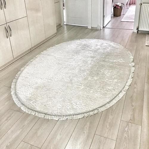 Halıforum Solid Color Non-Slip Base White Oval Classic Carpet