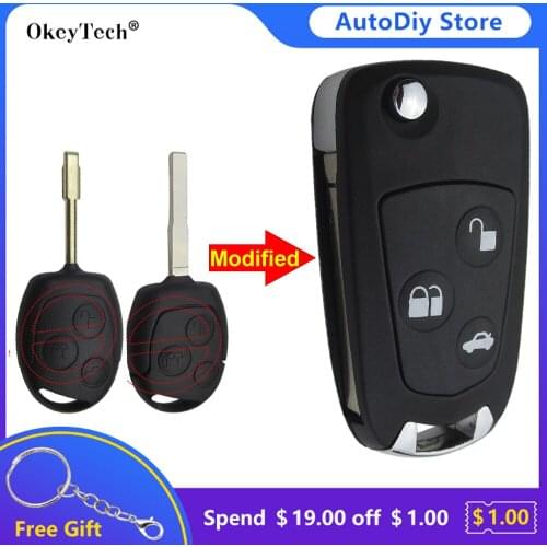 Okeytech 3 Buttons Modified Filp Car Remote Key Shell Case Fob For Ford Focus Mondeo Fiesta C-MAX Fusion Transit KA FO21/HU101