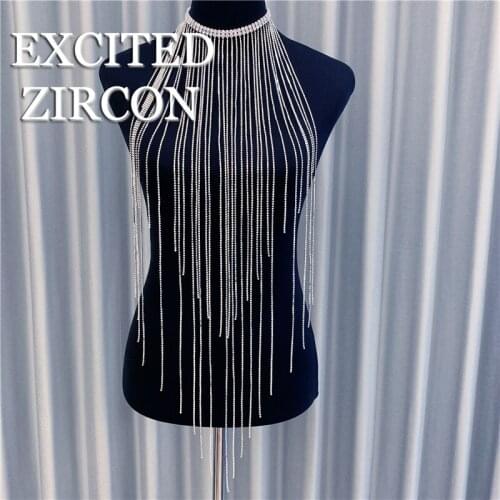 EXCTED ZIRCON Bosnian Womens Fashion Exquisite Luxury Body chain bra Necklace Sexy Tassel Rhinestone Crystal Jewelry Necklace