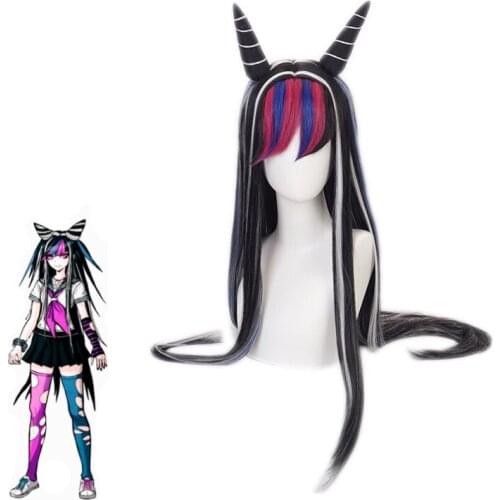 Danganronpa Mioda Ibuki Cosplay Wigs Long Mixed Color Straight Cosplay Wig Halloween Heat Resistant Synthetic Hair
