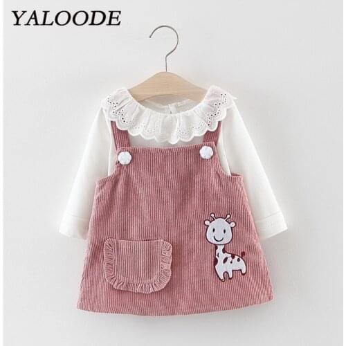 Baby Girl Dress Spring Autumn Cartoon Giraffe Baby Girl Clothing White Tops With Strap Dress 2Pcs Clothes Outfit Princess Dress