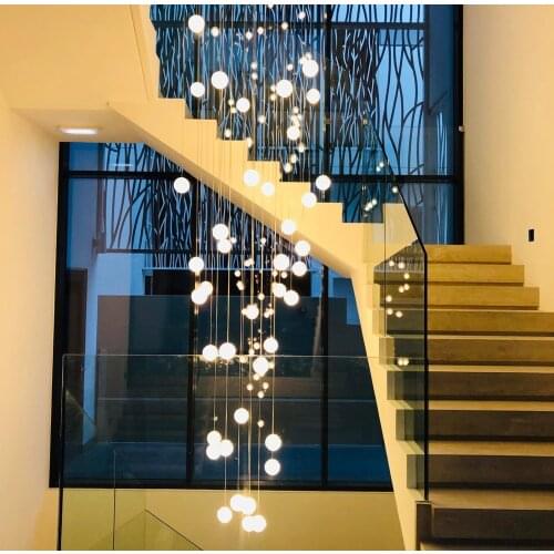 Modern Crystal Ball Chandelier Light Bubble Glass Ball Pendant Lamp Long Hanging Lamp For Villa Stairs Restaurant Living room