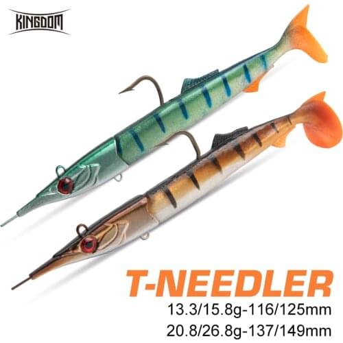 Kingdom T-NEEDLE Sinking Fishing Lures 13.3/15.8/20.8/26.8g Artificial Bait Silicone Soft T-Tail Fishing Swing Jig Head Tackles
