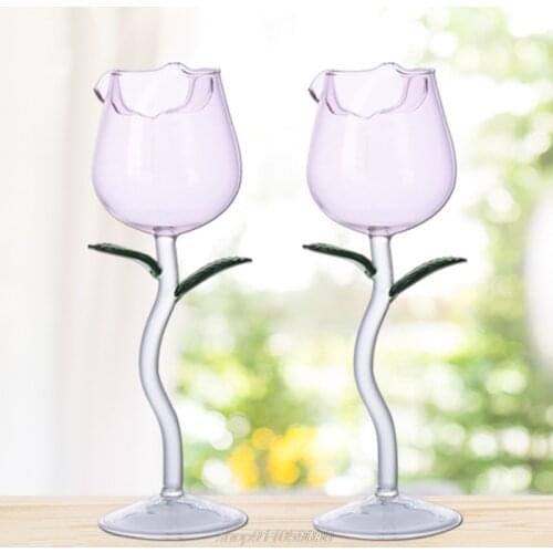 Rose Flower Goblet Glasses ,Hand Blown Crystal Champagne Flutes Classy Red Wine Glass Wine Juice Goblet A01 21 Dropship