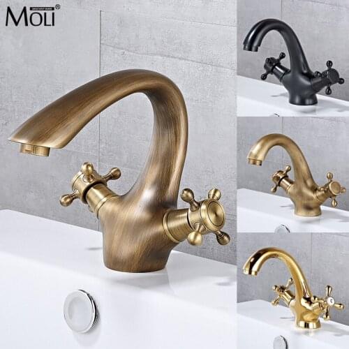 MOLI Brass Bronze Double Handle Antique Faucet Kitchen Bathroom Basin Mixer Tap Robinet Hot Cold Bath Mixer Water Tap