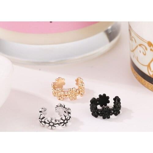 Special U-Shaped Exquisite Daisies Flower Golden Silver Plated Black Ear Cuff Clip Earrings For Women