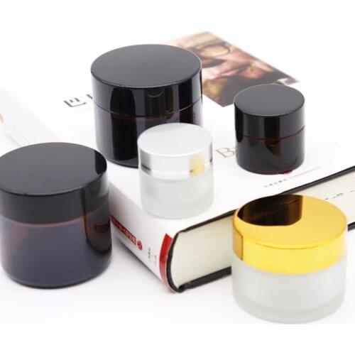2pcs 5/10/15/20/30/50/100g Glass Amber Brown Cosmetic Face Cream Bottles Lip Balm Sample Container Jar Pot Makeup Store Vials