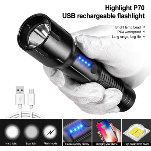 P70 20W 1500LM LED Flashlight USB charging 3 Modes Power Display Camping Waterproof Lantern Torch Aluminum Alloy Phone Charger