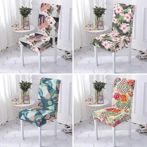 Geometric Flower Universal Size Elastic Dining Chair Cover Stretch Seat Covers Anti-Dust Removable Home Decor For Wedding Hotel
