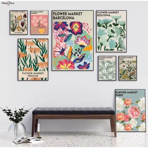 Abstarct Flower Market Vintage Poster Bologna Amsterdam Seoul Colombia Road Nordic Canvas Wall Art Posters and Prints Room Decor