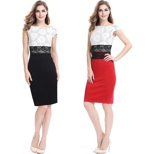 Witbuy Spring Autumn Pencil Dresses For Women 2021 Lace Patchwork With Zippers O Neck Slim Office Lady Overalls Womens Wear New