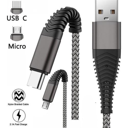 Curved Head Micro USB 3.1 USB-C Type-C Nylon Braided Data Sync Charger Cable Cord Phone Universal Fast Charging (Length: 1M )