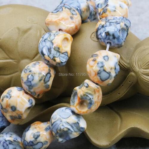 Accessories Yellow Multicolor Riverstones Rainbow Semi-precious Stone Skull For Women Girl 12mm Loose DIY Beads Jewelry Making