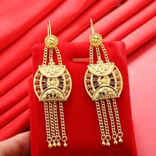 Dubai Gold Color Earrings 24K For Women Wedding Jewelry Womens Earrings For Girls Bridal Wife Gifts African Dubai French