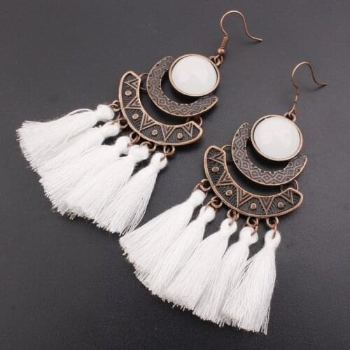 Exknl 25 Colors Tassel Earrings Women Long Fringe Drop Earrings Statement Bohemian Boho Hanging Dangle Earrings Accessories