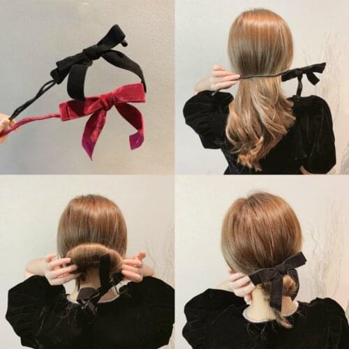 2021 Women Velvet Bow Magic Hair Styling Twist Styling Bun Hairdisk Meatball Head Rubber Clip For Hair Accessories Braiding Tool