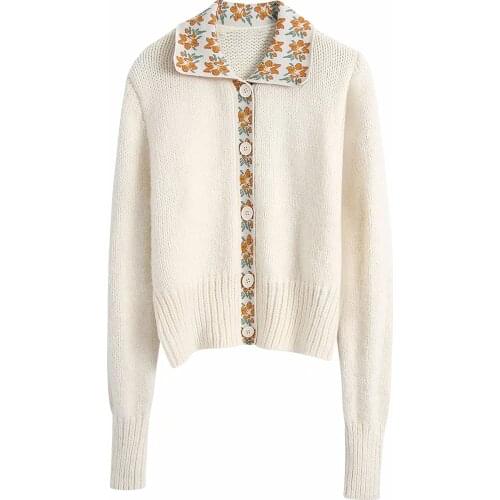 ZA Women Fashion Floral Print Knitted Cardigan Vintage Long Sleeve Patchwork Sweater Jacket +Chest strap Top 2-piece XITIMEAO