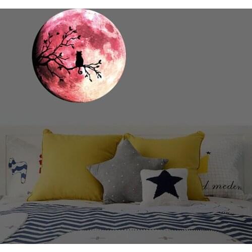 30*30cm Luminous Moon Wall Sticker Cat Wall Pictures Posters and Prints Wall Art Grow in the dark Ceiling Stickers