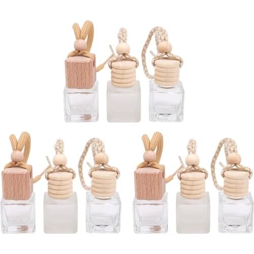 9Pcs Glass Perfume Bottle Pendants Refillable Car Perfume Bottle Empty Hanging Aromatherapy Diffuse Bottles (Random Patterns)