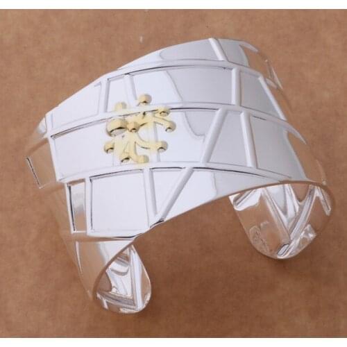 AB152 Hot Sale High Quality Silver Fine Jewelry,Fashion Jewelry Elegant Charms Fashion Bangle Double Color Floret Big Bracelet