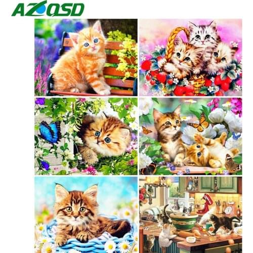 AZQSD Diamond Embroidery Cat Mosaic Full Drill Rhinestones Handicraft Diamond Painting Animal Cross Stitch Home Decoration