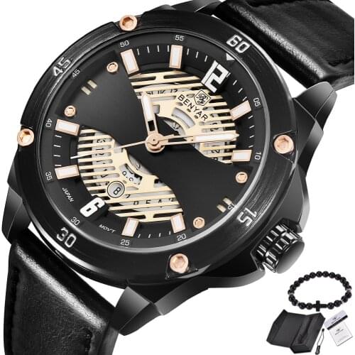BENYAR New Fashion Men Watches Analog Quartz Wristwatches Waterproof Sport Date Leather Band Watches Male montre homme Relogio
