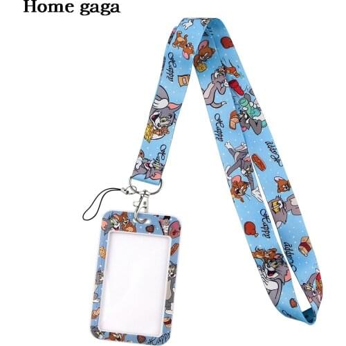 DB399 Homegaga Cute Cat Cartoon Webbing Keychain Lanyards for Keys ID Card Badge Holder Cell Phone Strap Key Chain Couple Gift