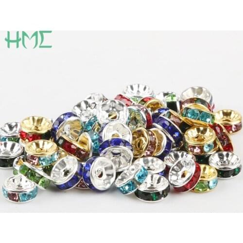 6mm 50pcs Crystal Rhinestone Rondelles Loose Spacer Beads For DIY Bracelet Necklace Craft Jewelry Making Accessories