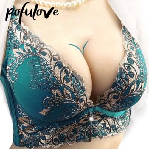 Push Up Bra for Women Floral Embroidery Bras Lace Sexy Underwear Wireless Seamless Bralette Thin Plus Size Brassiere 40D Female