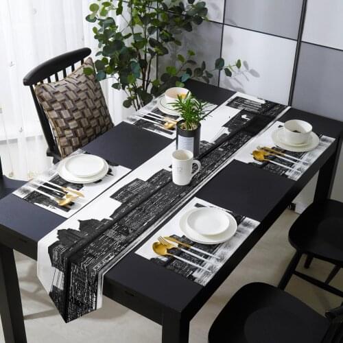 Black And White Urban Architecture Table Runner Table Mats Cover For Home Wedding Banquet Festival Party Hotel Decoration