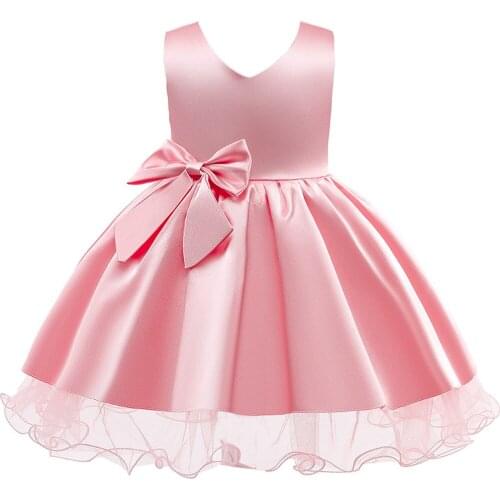 Children Clothing 2021 Summer New Girls Birthday Party Evening Dress Girl Satin Bow Catwalk Dress Baby Kids Dresses Girl Clothes