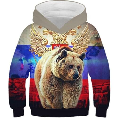 4-13Year Boys Girls Brand Russia 3D Sweatshirts Kids Russian Flag Animal Wolf Bear Print Hoody Hoodies Children Fashion Pullover