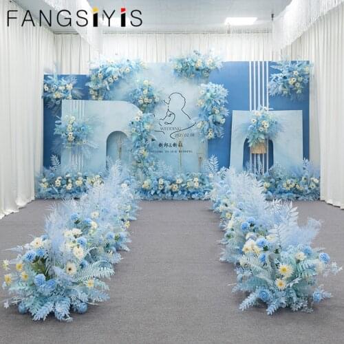 Blue series simulation flower row table flower wedding flower arrangement road guide background corner flower ball customization