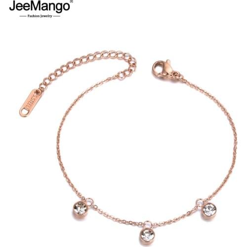 JeeMango Trendy CZ Crystal Charm Bracelets Bangle For Women Girls Stainless Steel Link & Chain Bohemia Bracelet Jewelry JB19059