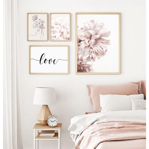 Pink Rose Canvas Painting Plant Flower Still Life Wall Picture Living Room Decoration Art Minimalist Abstract Character Print