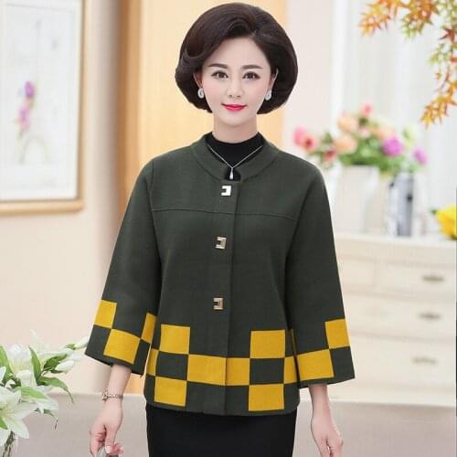Cashmere Coat 2019 New Arrive Autumn Plaid Slim Female Overcoat Nine Sleeves Plus Size Plaid Knitted Women Coat