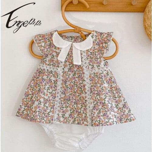 Engepapa Summer Toddler Baby Girls Clothing Suit Cotton Flying Sleeve Printing T-shirt+PP Shorts Newborn Baby Girls Clothes Set