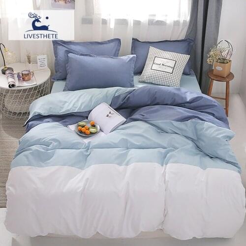 Liv-Esthete Blue Bedding Set Duvet Cover With Zipper Flat Sheet Bedspread Home Decor Bedspread Simple Bedclothes Bed Linen Set