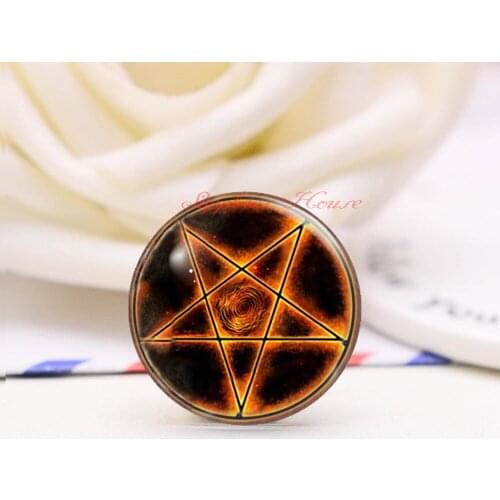 Handmade Round pentacle photo glass Cabochons, Jewelry Finding Cameo Pendant Settings, (F814-18445)