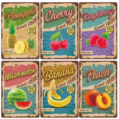 Fruits Metal Plaque Iron Painting Vintage Pineapple Blackberry Cherry Tin Sign Plate Wall Decor For Fruit Shop Kitchen Decor