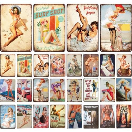 1Pcs Metal Poster Sexy Girl Tin Sign Vintage Retro Home Wall Decor Bar Pub Club Man Pin Up Girl Metal Sign Iron Painting Plaque