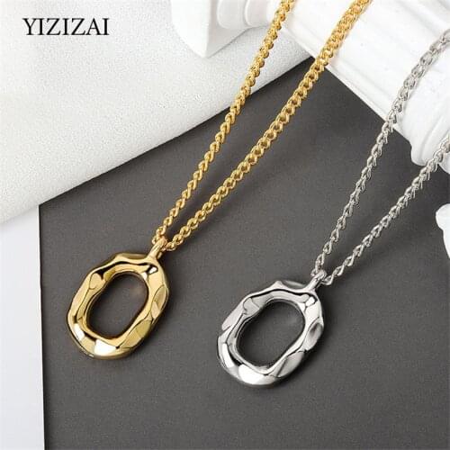YIZIZAI Minimalist Irregular Oval Charm Necklace Silver Color Geometric Clavicle Chain Necklace For Women