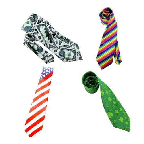 5pcs/lot Fashion Amercian / USA dollar Necktie Polyester Woven Classic Men Women Party tie Rainbow color stripes clover tie