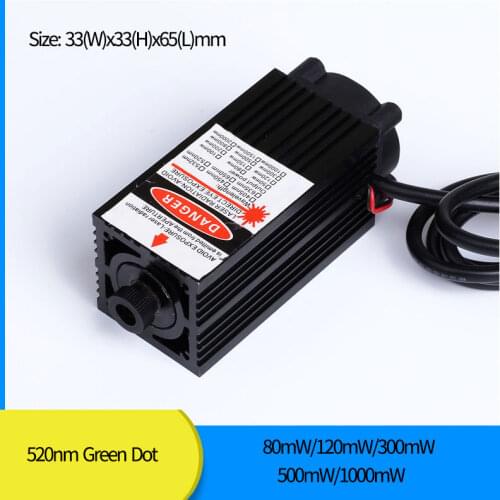 High Power 520nm Green Dot Laser Diode Module 80mW 120mW 300mW 500mW 1000mW with cooling fan (Free With Bracket and Adapter)