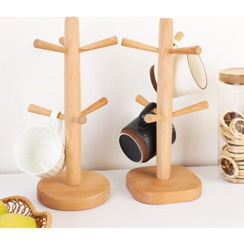 Can Be Hung 6PCS Wooden Cup Holder Tree Bracket Tea Coffee Cup Holder Desktop Kitchen Counter Six-claw Beech Wood Hanger Creativ