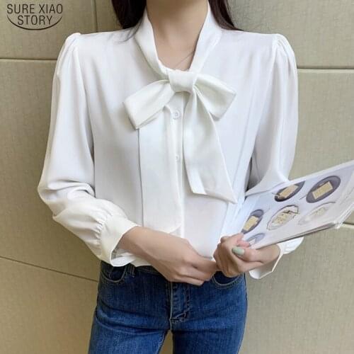 Office Casual Button Up Women Shirts 2021 Long Sleeve Chiffon White Blouse Women Tops Fashion Bow Female Clothing Blusas 16168