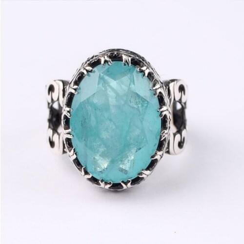 Huge Paraiba Light Green Man Silver Handmade Ring, Paraiba Tourmaline Silver Man Ring